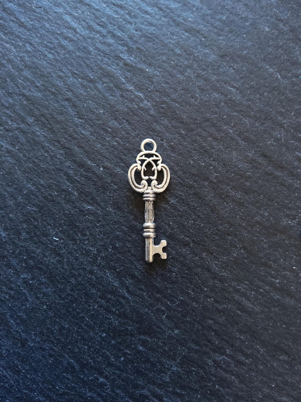 20 or 100 Key Charms Antique Silver 28x10mm
