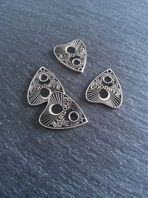 4 or 20 Silver Tone Ouija Goodbye Planchette Charms with Black Enamel 26x22mm