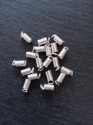 100 Coil Crimp End Spring Crimps for 2mm Cord Bright Silver or Silver Tone 9x4mm