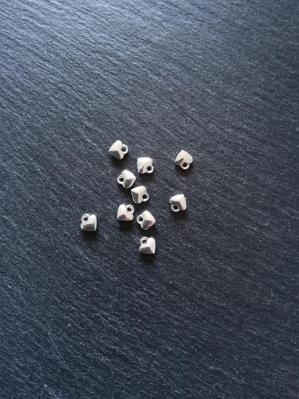 20 or 100 Solid Heart Charms Bright Silver Plated Alloy 8x7x2.5mm
