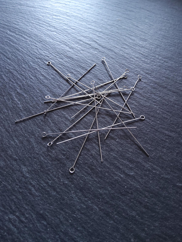 100 or 500 Stainless Steel Eye Pins 50mm (2") Long, 0.5mm wide (24 gauge)