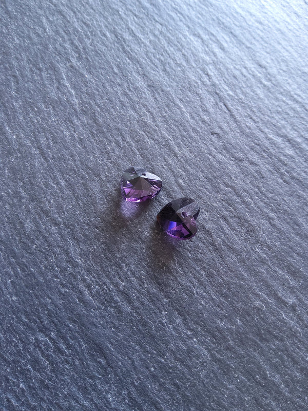 10 or 50 Clear Dark Purple Faceted Glass Heart Charms 10x10x5mm