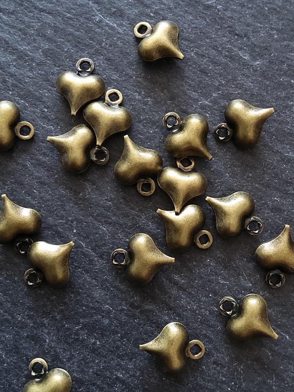 20 or 100 Little Hollow Heart Charms Antique Bronze Tone Brass 10x8x3.3mm - ContentedCatz