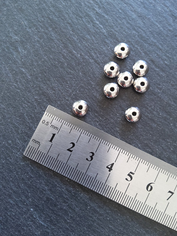 8 or 40 Stainless Steel 8mm Solid Round Flying Saucer Spacer Beads 8x4mm with 2mm Hole - ContentedCatz