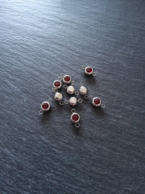 2 or 10 Round Stainless Steel Connector Charms with Deep Ruby Red Rhinestone 12x6.5x4mm - ContentedCatz