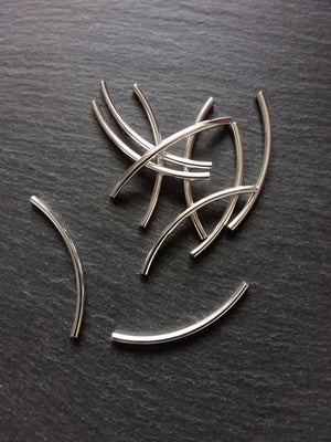 10, 50 or 100 Silver Plated Tube beads 50mm ( 2 inch ) Curved Spacer 50x3mm - ContentedCatz
