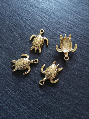 2 or 10 Real Gold Plated Sea Turtle Charms 30x24x4.5mm Nickel FREE - ContentedCatz