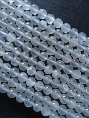 8.3mm Natural Selenite Undyed Round Polished Beads. Full 15.7 inch Strand Hole: 1mm