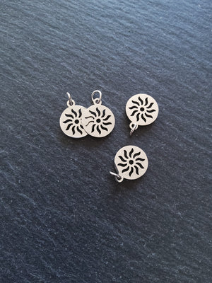 2 or 10 Stainless Steel Sun Charms Pierced Flat Round 14x12mm