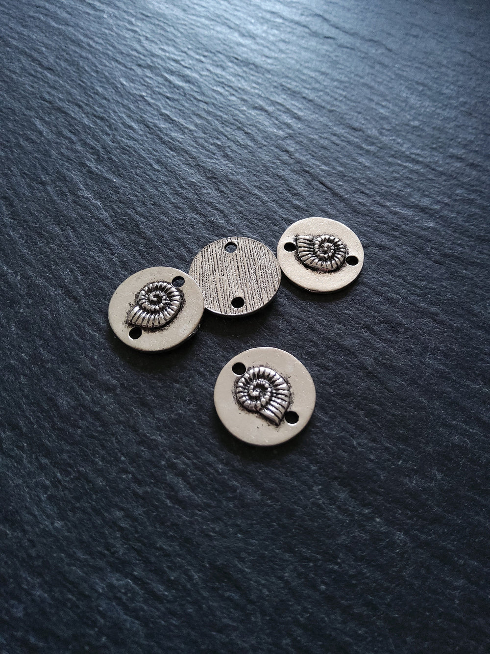 8 or 40 Sea Shell Ammonite Connector Charms Antique Silver Tone 15x2mm