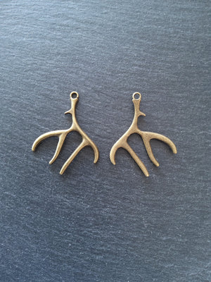 2 or 10 Large Antler Charms Antique Bronze Tone 52x45m