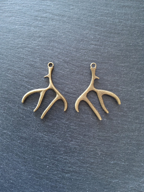 2 or 10 Large Antler Charms Antique Bronze Tone 52x45m