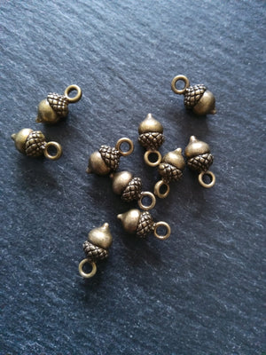 12 or 60 Acorn Charms Antique Bronze Tone Alloy 14x7mm