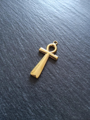 Ankh Pendant Genuine 14K Gold Plated Stainless Steel 54x28mm