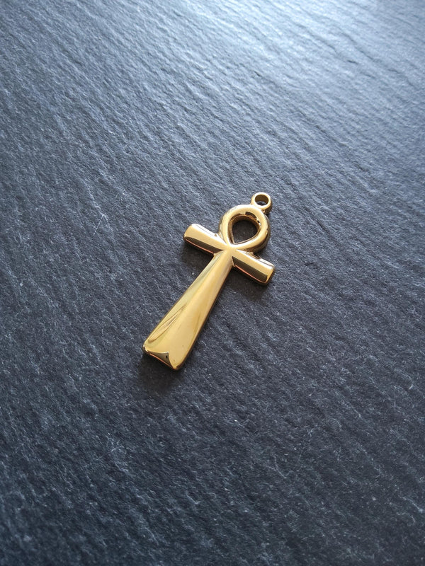 Ankh Pendant Genuine 14K Gold Plated Stainless Steel 54x28mm