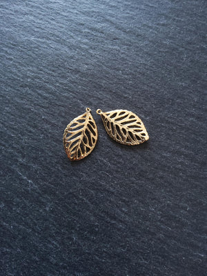 Real 18K Gold Plated Brass Leaf Charms 23x13mm