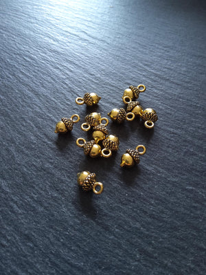 12 or 60 Acorn Charms Antique Gold Tone Alloy 14x7mm