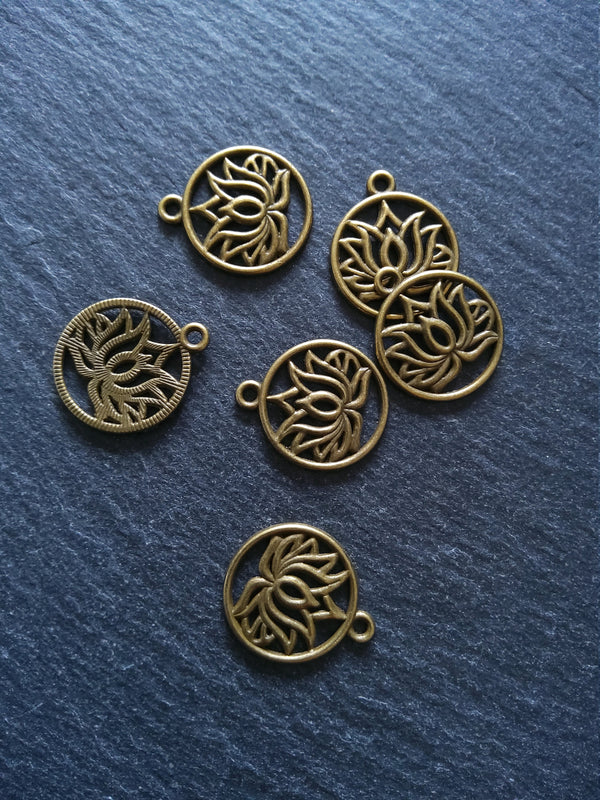 8 or 40 Round Lotus Flower Charms Antique Bronze Tone 22x19mm