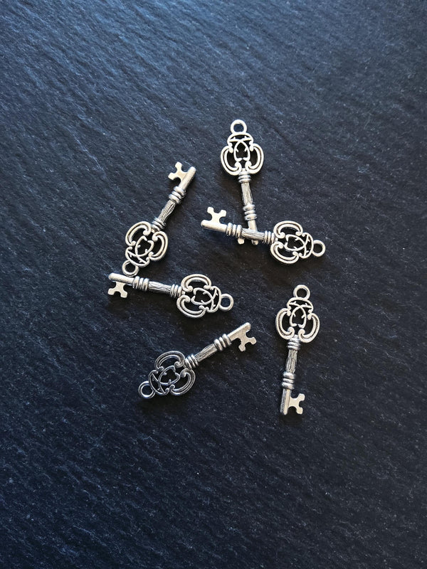 20 or 100 Key Charms Antique Silver 28x10mm
