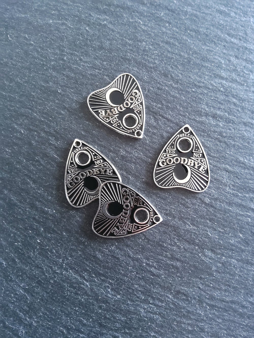 4 or 20 Silver Tone Ouija Goodbye Planchette Charms with Black Enamel 26x22mm