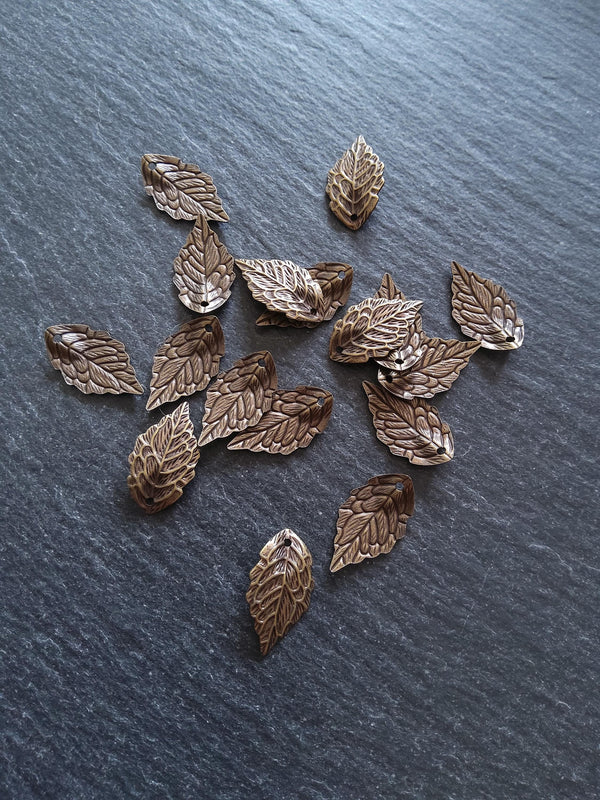 10 or 50 Antique Bronze One Brass Leaf Charms 18x10x1mm