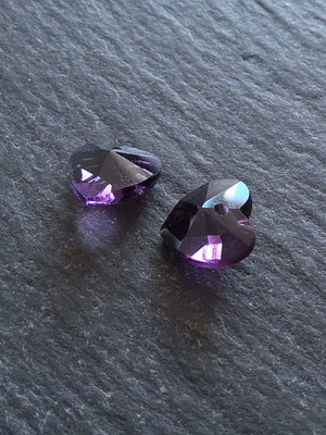 10 or 50 Clear Dark Purple Faceted Glass Heart Charms 10x10x5mm