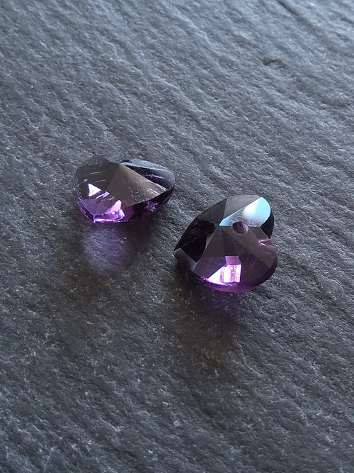 10 or 50 Clear Dark Purple Faceted Glass Heart Charms 10x10x5mm
