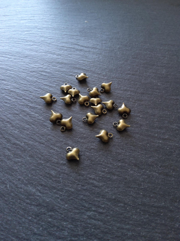 20 or 100 Little Hollow Heart Charms Antique Bronze Tone Brass 10x8x3.3mm - ContentedCatz