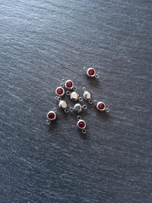 2 or 10 Round Stainless Steel Connector Charms with Deep Ruby Red Rhinestone 12x6.5x4mm - ContentedCatz