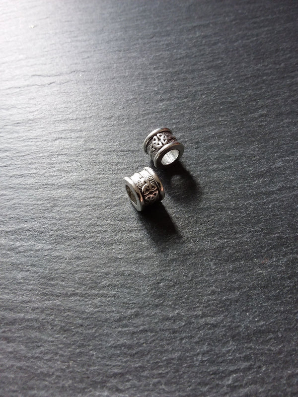 Celtic Knot Beads Antique Silver Tone Triquetra Design Cylinder Charm 11x8mm. Large 6.4mm Hole - ContentedCatz