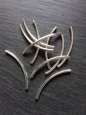 10, 50 or 100 Silver Plated Tube beads 50mm ( 2 inch ) Curved Spacer 50x3mm - ContentedCatz