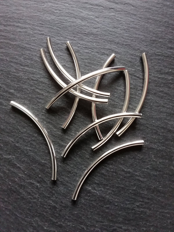 10, 50 or 100 Silver Plated Tube beads 50mm ( 2 inch ) Curved Spacer 50x3mm - ContentedCatz