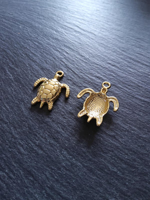 2 or 10 Real Gold Plated Sea Turtle Charms 30x24x4.5mm Nickel FREE - ContentedCatz