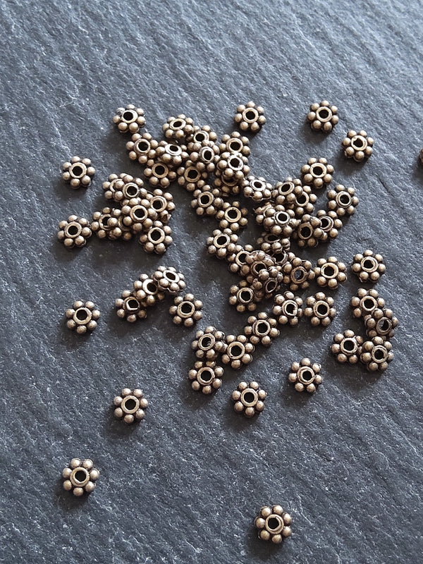 100 or 500 Antique Bronze Tone 4mm Daisy Spacer Beads 4x1.5mm - ContentedCatz
