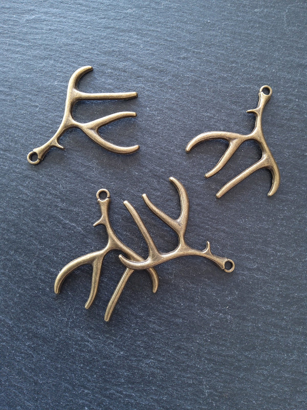 2 or 10 Large Antler Charms Antique Bronze Tone 52x45m
