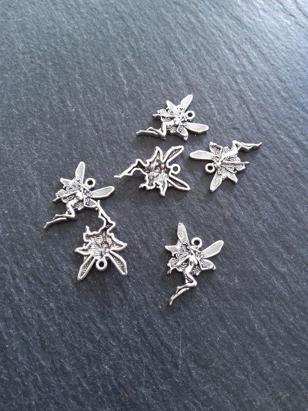 12 or 60 Fairy Charms Antique Silver Tone 21x15mm