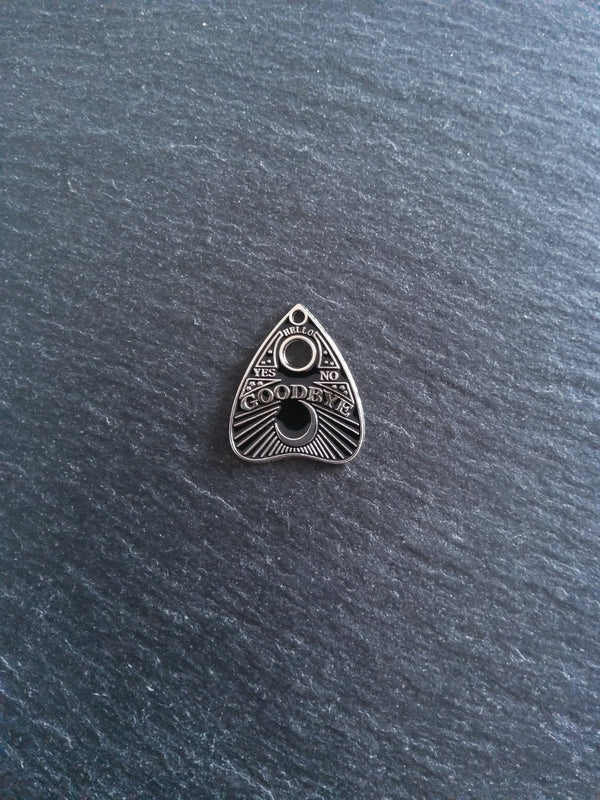 4 or 20 Silver Tone Ouija Goodbye Planchette Charms with Black Enamel 26x22mm