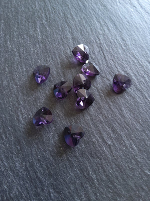 10 or 50 Clear Dark Purple Faceted Glass Heart Charms 10x10x5mm