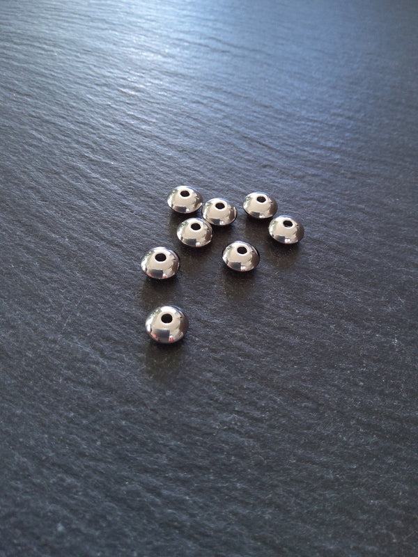8 or 40 Stainless Steel 8mm Solid Round Flying Saucer Spacer Beads 8x4mm with 2mm Hole - ContentedCatz