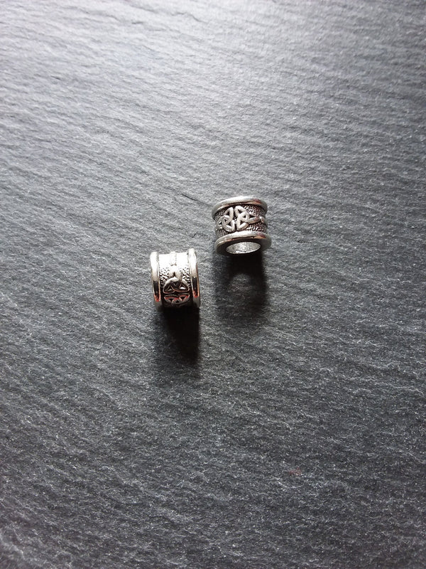 Celtic Knot Beads Antique Silver Tone Triquetra Design Cylinder Charm 11x8mm. Large 6.4mm Hole - ContentedCatz