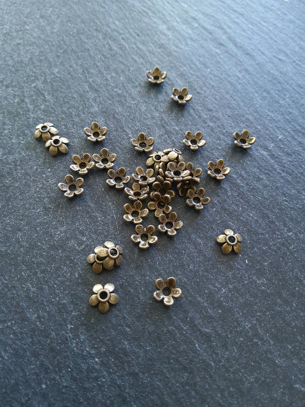 100 or 400 Flower Bead Caps 6mm Antique Bronze Tone Alloy - ContentedCatz