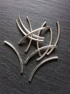 10, 50 or 100 Silver Plated Tube beads 50mm ( 2 inch ) Curved Spacer 50x3mm - ContentedCatz
