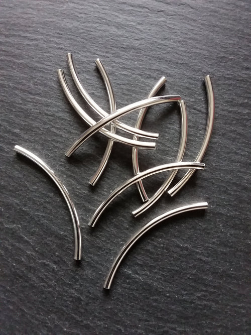 10, 50 or 100 Silver Plated Tube beads 50mm ( 2 inch ) Curved Spacer 50x3mm - ContentedCatz