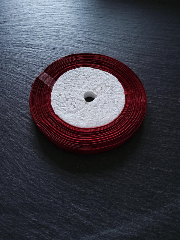 Single Face Wine Red Satin Polyester Ribbon 1/4 inch (6mm) approx. 23m/roll - ContentedCatz