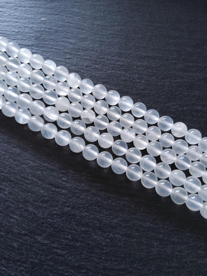 8.3mm Natural Selenite Undyed Round Polished Beads. Full 15.7 inch Strand Hole: 1mm