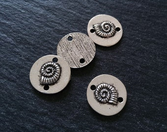 8 or 40 Sea Shell Ammonite Connector Charms Antique Silver Tone 15x2mm