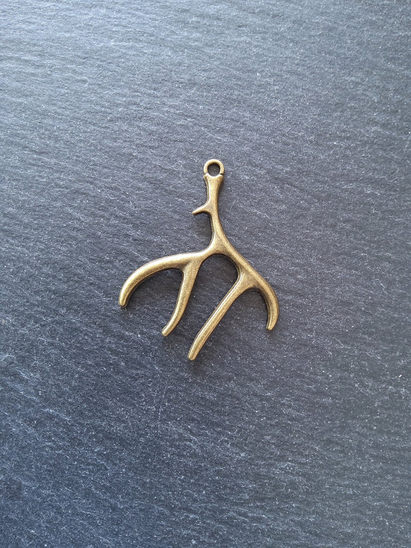2 or 10 Large Antler Charms Antique Bronze Tone 52x45m