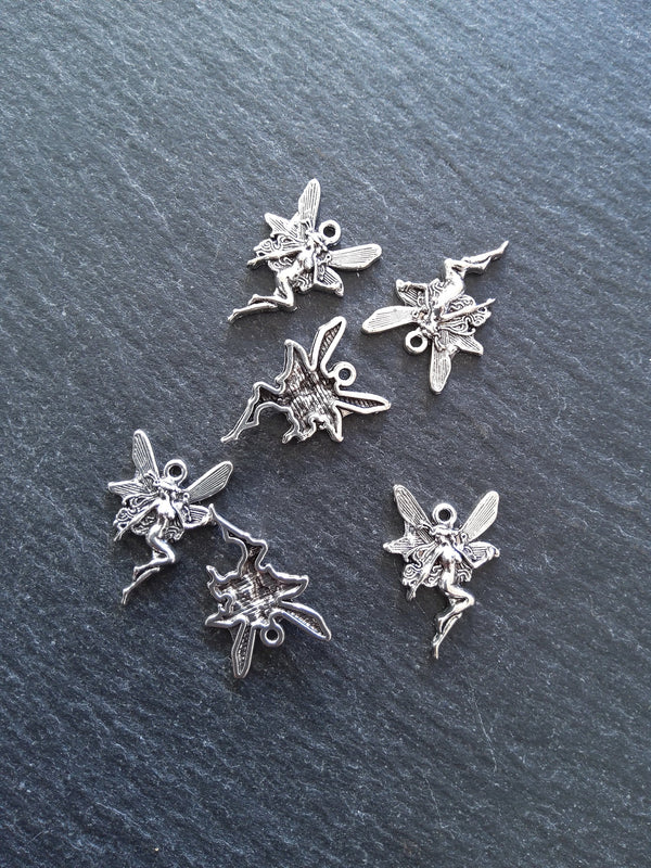 12 or 60 Fairy Charms Antique Silver Tone 21x15mm