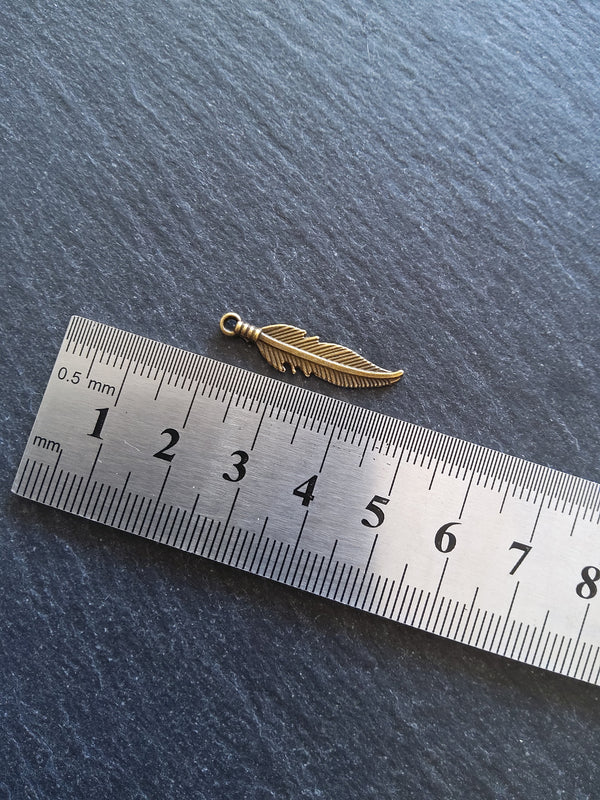 20 or 100 Antique Bronze Tone Feather Charms 27x6mm - ContentedCatz