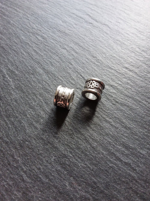 Celtic Knot Beads Antique Silver Tone Triquetra Design Cylinder Charm 11x8mm. Large 6.4mm Hole - ContentedCatz